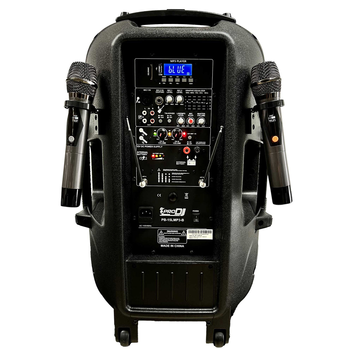 Cabina Recargable Pb-15lmp3-b Pro Dj + 2 Micrófonos - Fm