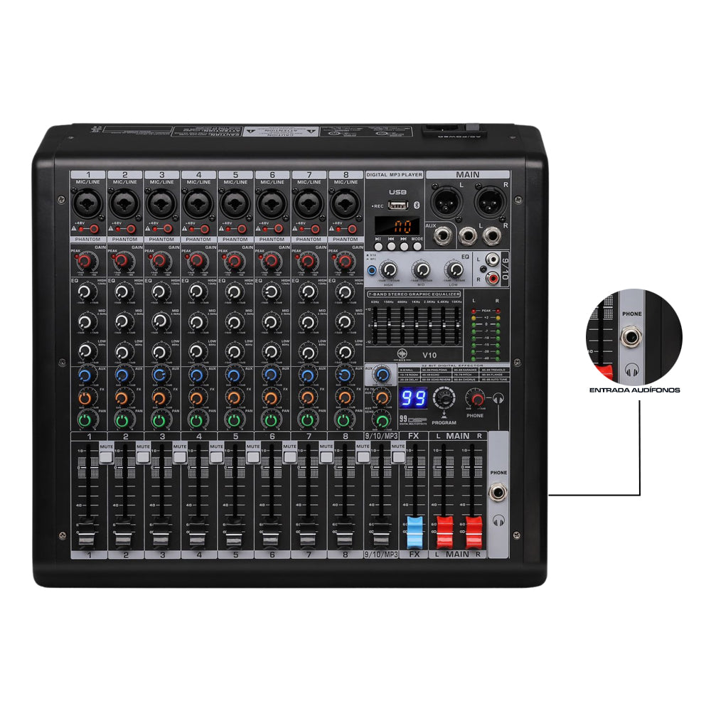 Consola Mezcladora Mixer De 10 Canales Con Efectos Aurora V10