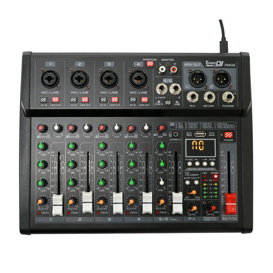 Consola Mezcladora Mixer Pro Dj Pm06 - 6 Canales Usb 16 Dsp