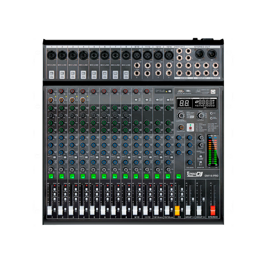 Mezclador ProDJ GM16-PRO Profesional de 16 Canales con Efectos y Conectividad USB