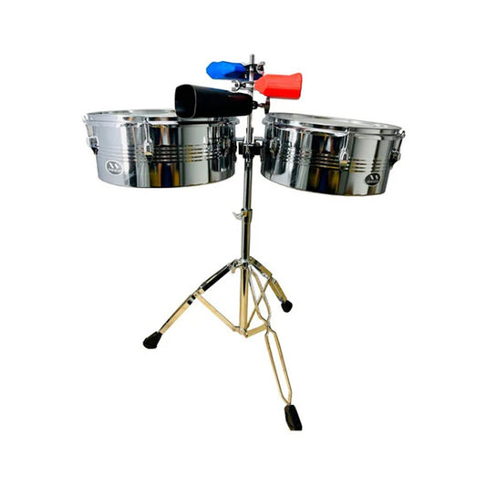 Timbal Latino Xs 13-14 + Base + Campana + Jamblock Rojo-azul