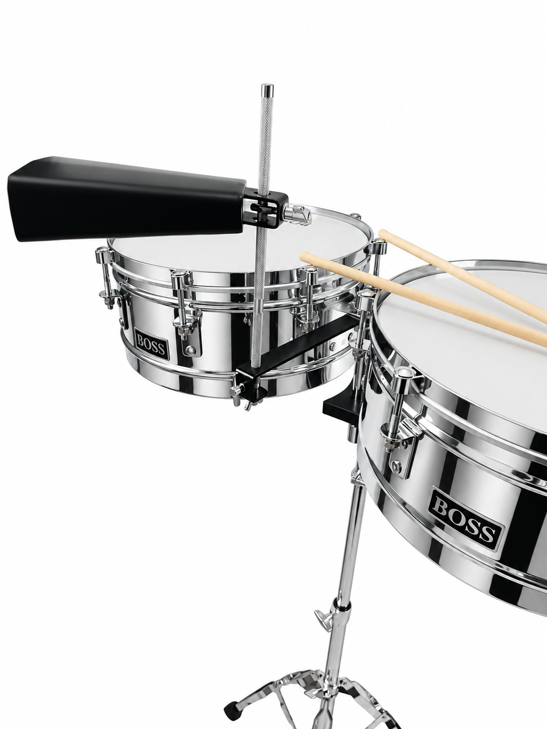 Timbal Latino Boss Cromado 14-15 + Base + Campana + Baquetas
