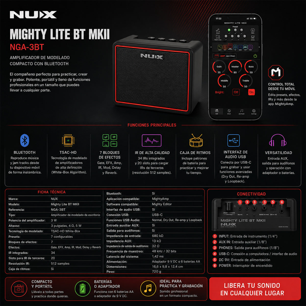 Amplificador Nux Mighty Lite Bt Mkii Nga-3bt