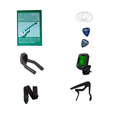 Guitarra Acústica Tapa En Cedro Macizo Gálica 38'' (96.5cm) CG-201 + Accesorios