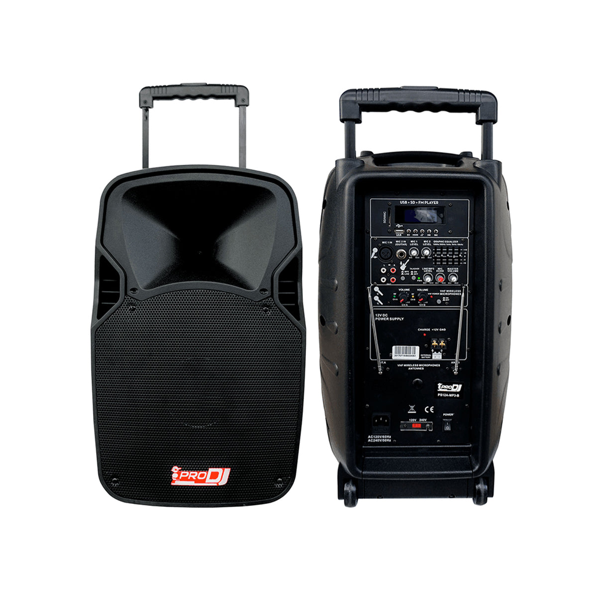 Cabina Activa Pro Dj Ps12a-mp3b Recargable + 2 Micrófonos-fm