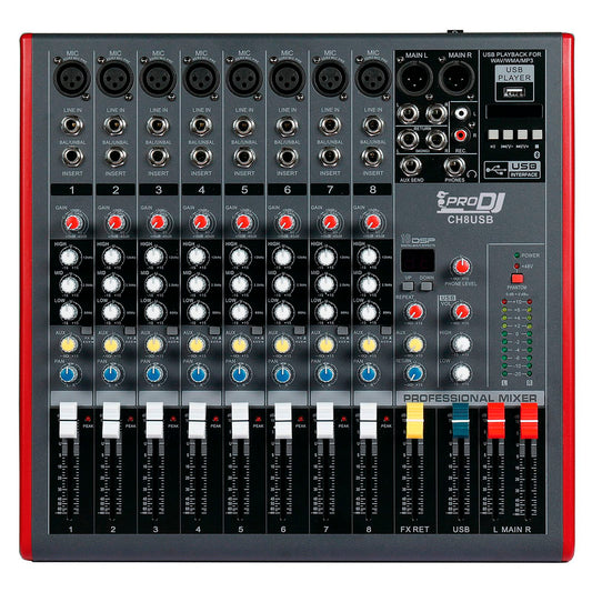 Consola Mezclador Pasiva Pro Dj Ch8, Bluetooth, Mp3, Usb