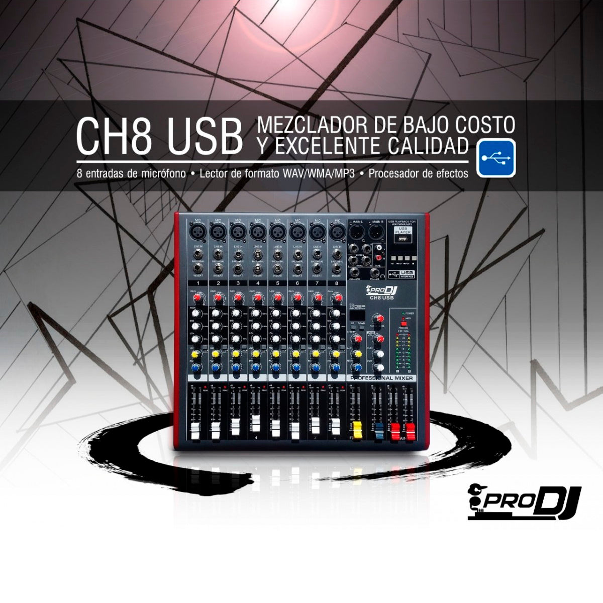 Consola Mezclador Pasiva Pro Dj Ch8, Bluetooth, Mp3, Usb