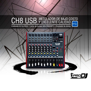 Consola Mezclador Pasiva Pro Dj Ch8, Bluetooth, Mp3, Usb