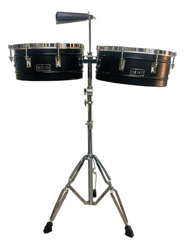 Timbal Latino Boss 14-15 Base + Campana + Jamblock Rojo-azul