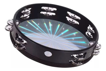 Pandereta Negra De Holograma 25 Cms - 32 Sonajeros