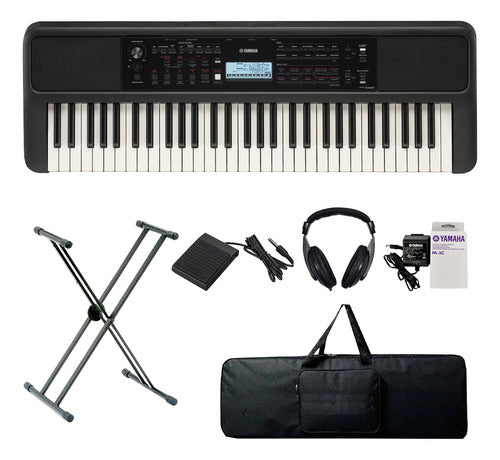 Teclado Organeta Yamaha Psr-e383 Adapta+base+pedal+forro+aud