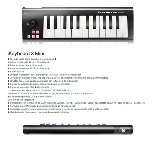 Controlador Midi Icon Ikeyboard 3 Mini