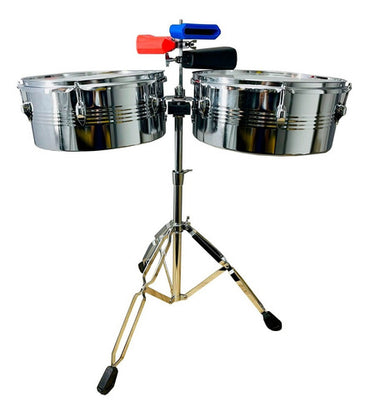 Timbal Latino Xs 13-14 + Base + Campana + Jamblock Rojo-azul
