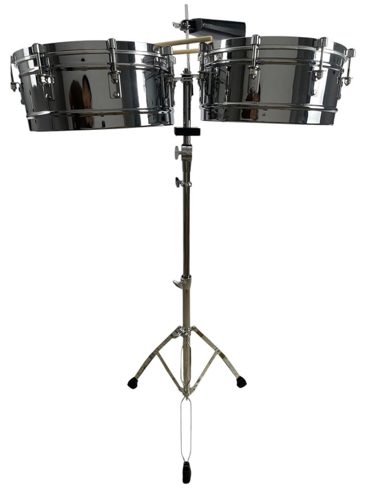 Timbal Latino Boss Cromado 14-15 + Base + Campana + Baquetas