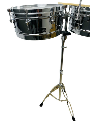 Timbal Latino Boss Cromado 14-15 + Base + Campana + Baquetas