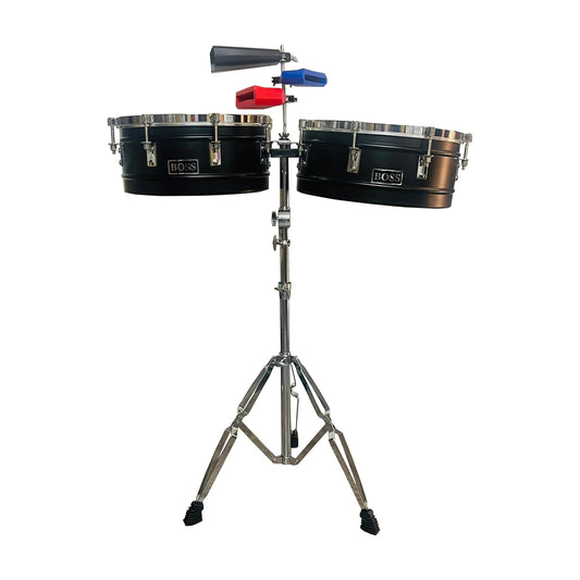 Timbal Latino Boss 14-15 Base + Campana + Jamblock Rojo-azul