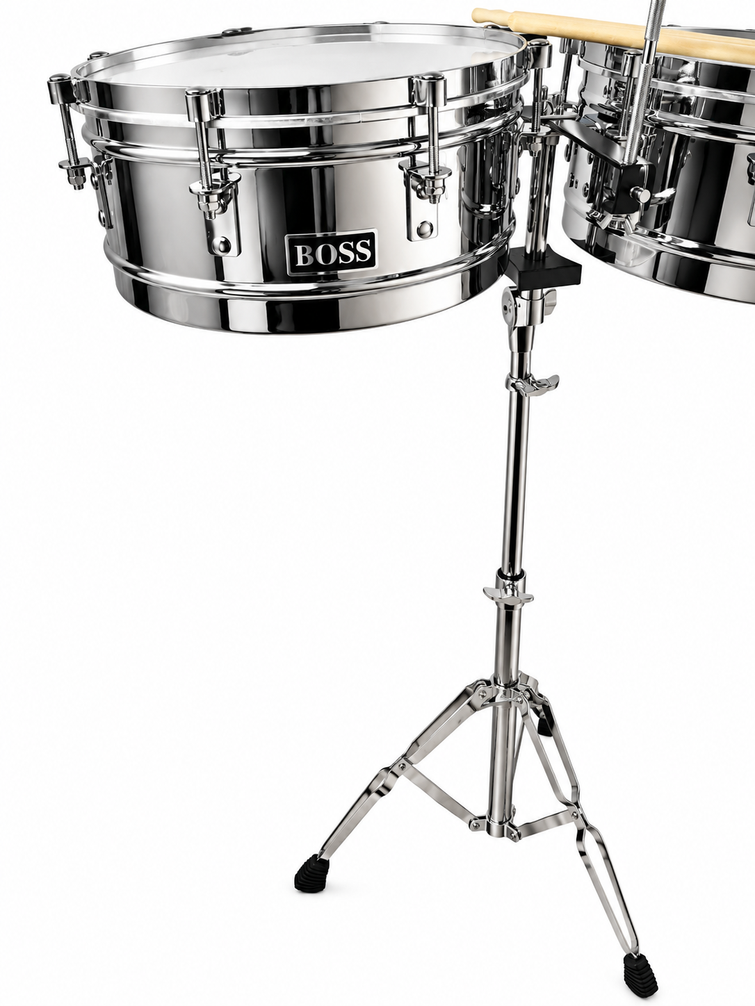 Timbal Latino Boss Cromado 14-15 + Base + Campana + Baquetas