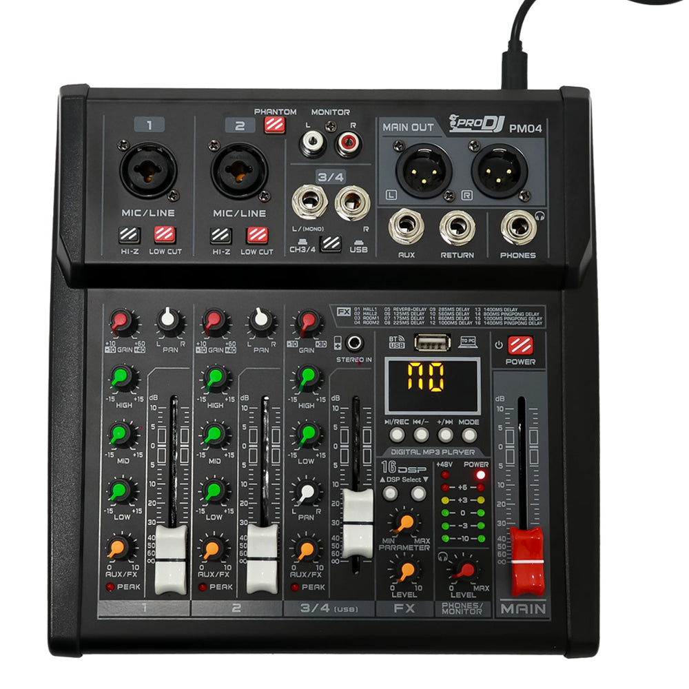 Consola Mezcladora Mixer Pro Dj Pm04 - 4 Canales - Usb
