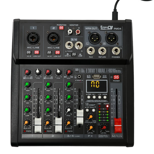 Consola Mezcladora Mixer Pro Dj Pm04 - 4 Canales - Usb