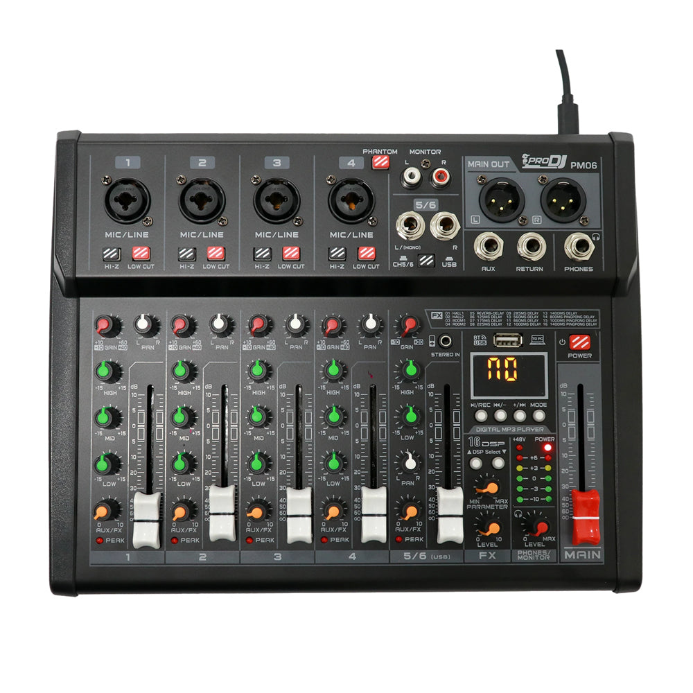 Consola Mezcladora Mixer Pro Dj Pm06 - 6 Canales Usb 16 Dsp
