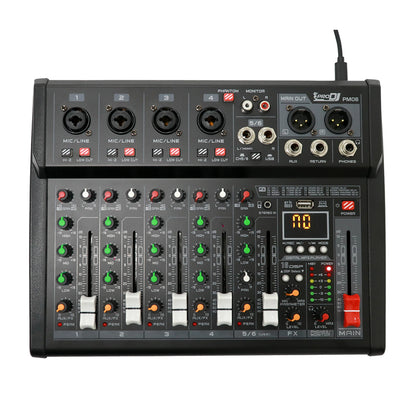 Consola Mezcladora Mixer Pro Dj Pm06 - 6 Canales Usb 16 Dsp