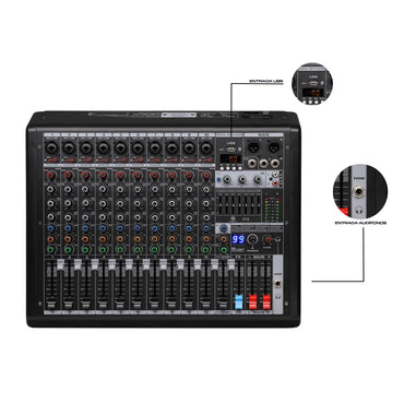 Consola Mezcladora Mixer - 12 Canales Con Efectos Aurora V12