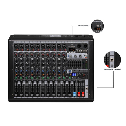 Consola Mezcladora Mixer - 12 Canales Con Efectos Aurora V12