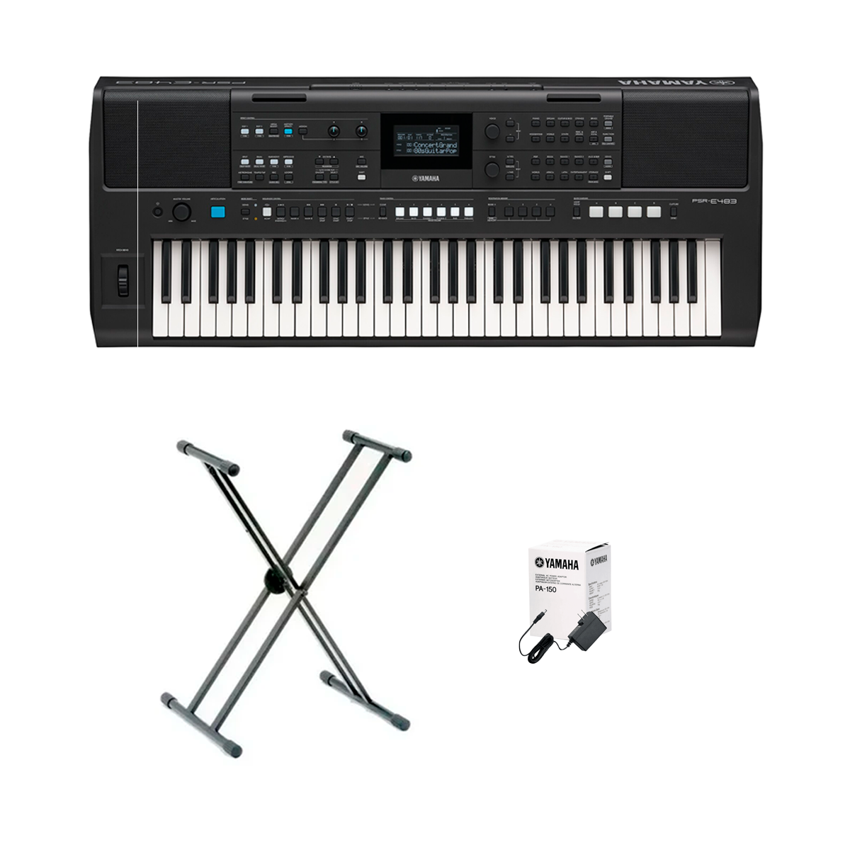 Teclado Yamaha Organeta PSR-E483 + Adap + Base Doble
