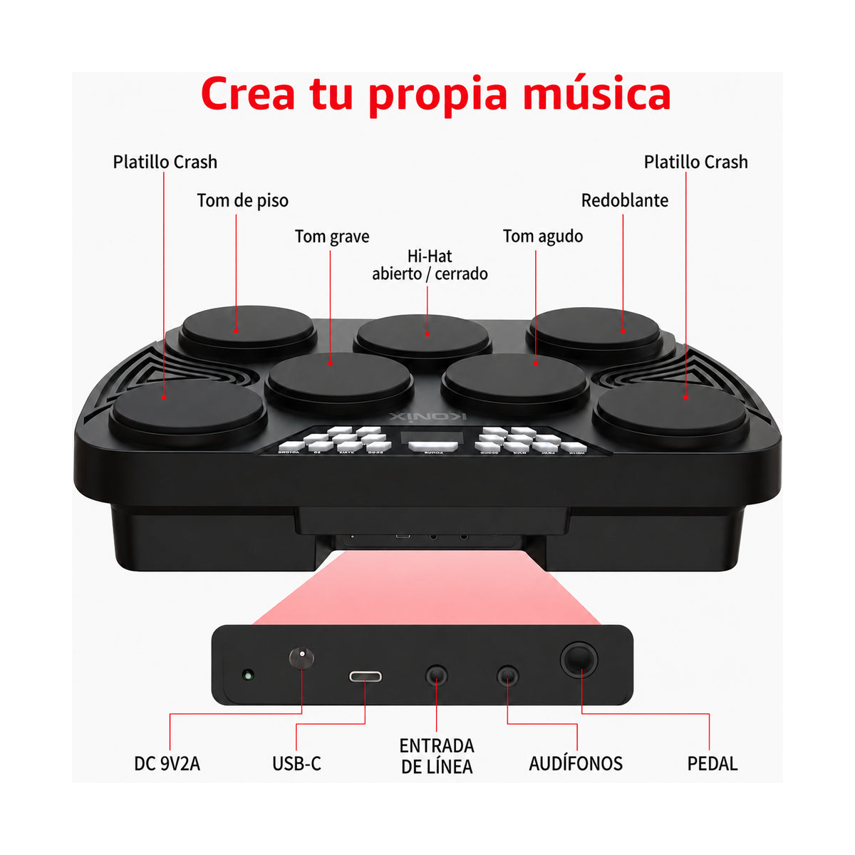 Batería Electrónica Portátil De Mesa 7 Pads - ED01