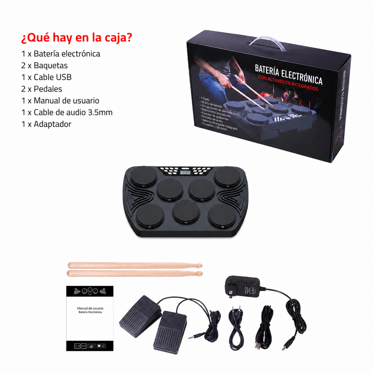 Batería Electrónica Portátil De Mesa 7 Pads - ED01