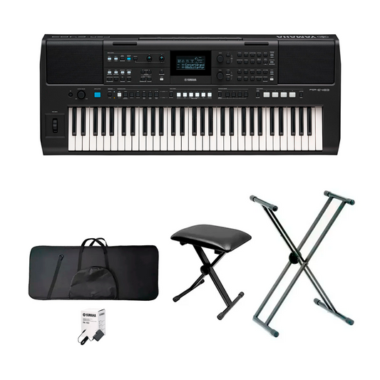 Teclado Yamaha Organeta PSR-E483 + Adap + Base Doble +Silla + Estuche Semiduro