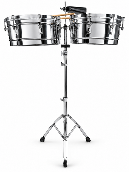Timbal Latino Boss Cromado 14-15 + Base + Campana + Baquetas
