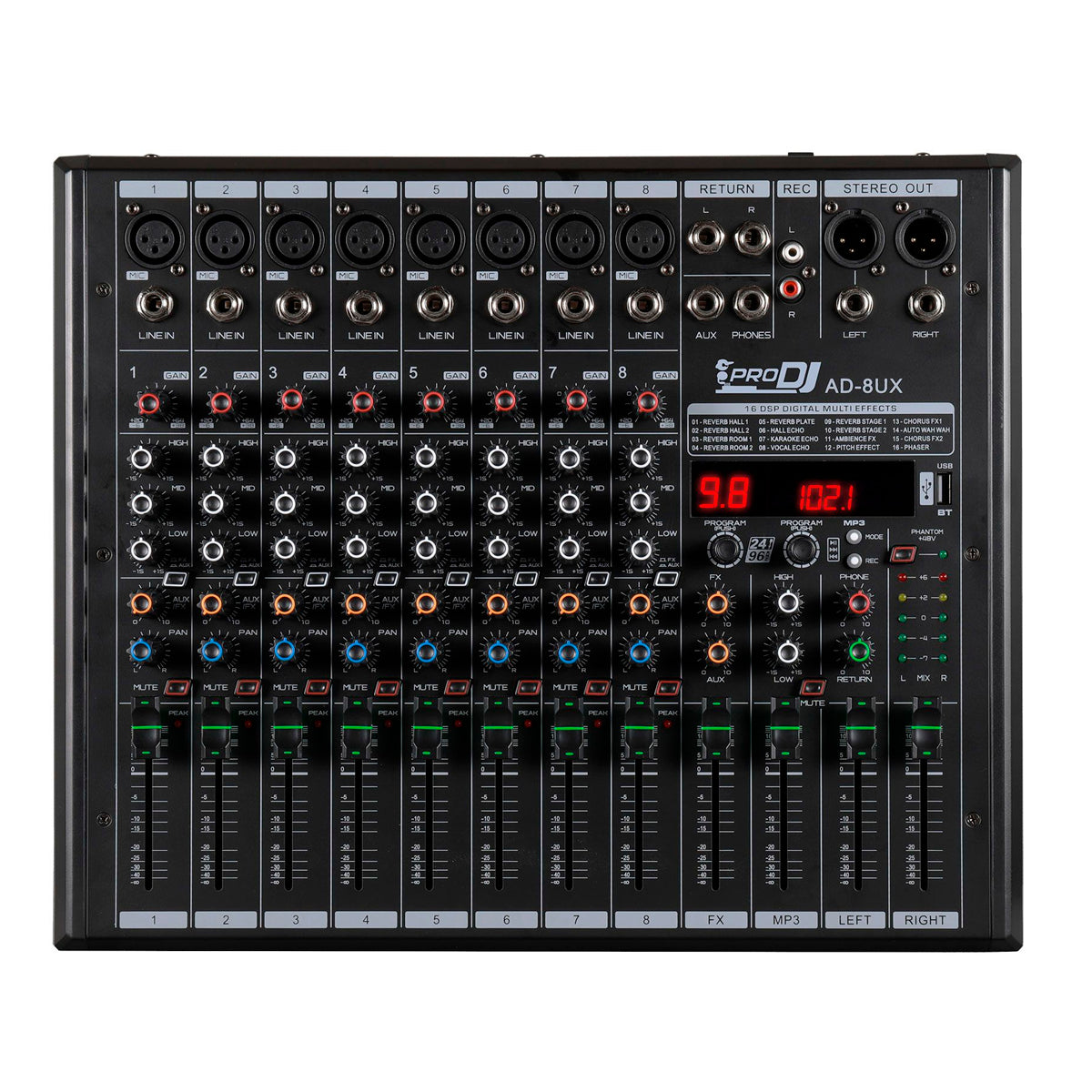 Consola Mezclador Pro Dj Ad8ux Bluetooth Mp3 Usb
