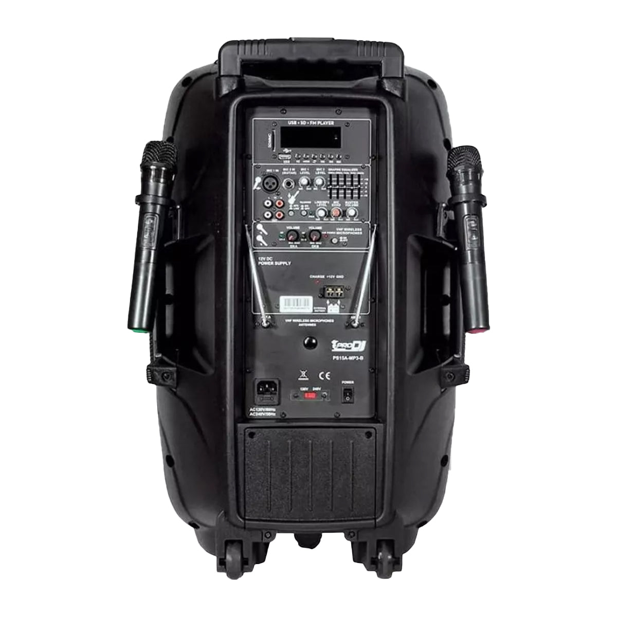 Cabina Activa Pro Dj Ps15a-mp3b Recargable + 2 Micrófonos-fm