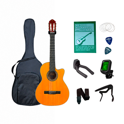 Guitarra Acústica Tapa En Cedro Macizo Gálica 38'' (96.5cm) CG-201 + Accesorios