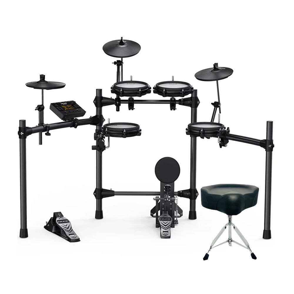 Batería Eléctrica Nux Dm-210 Pads Malla Bombo + Silla Galope