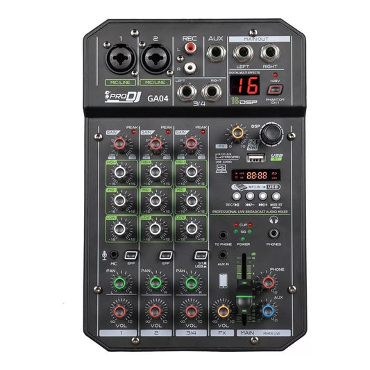 Mezclador Pro Dj Ga-04 + Bluetooth +4 Canales - Usb Interfaz