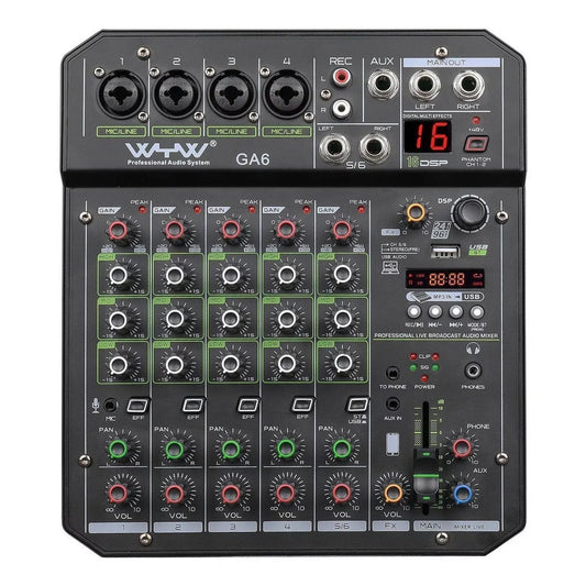 Mezclador Pro Dj Ga-06 - 6canales + Bluetooth / Usb Interfaz