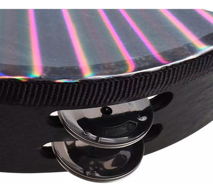 Pandereta Negra De Holograma 20 Cms - 24 Sonajeros