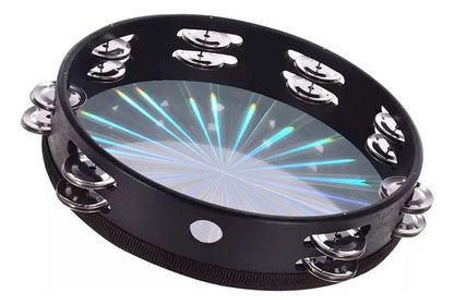 Pandereta Negra De Holograma 20 Cms - 24 Sonajeros