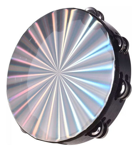 Pandereta Negra De Holograma 20 Cms - 24 Sonajeros