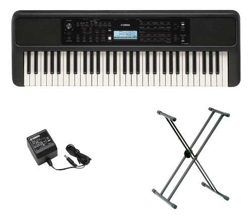 Teclado Organeta Yamaha Psr-e383 Adaptador + Base Doble