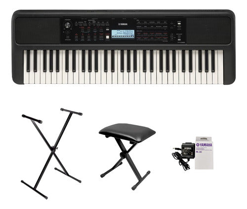 Teclado Organeta Yamaha Psr-e383 Adaptador + Base + Silla
