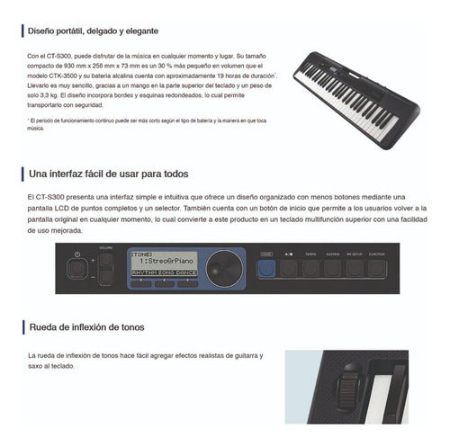 Teclado Organeta Casio Ct-s300 5 Octavas Adaptador + Base