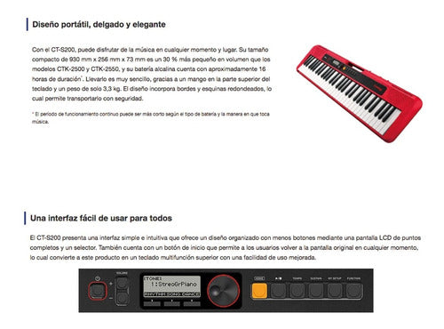 Teclado Organeta Casio Ct-s200 Negro Adapta + Base + Estuche