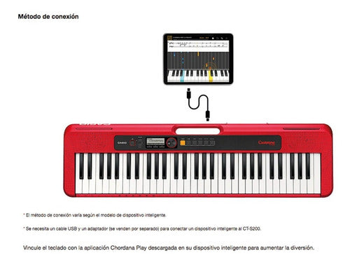 Teclado Organeta Casio Ct-s200 Rojo Adapta + Base + Estuche