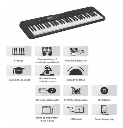 Teclado Organeta Casio Ct-s300  Adaptador + Base + Audifonos