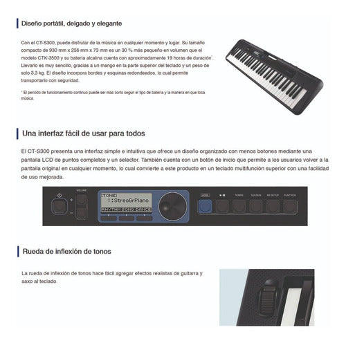 Teclado Organeta Casio Ct-s300  Adaptador + Base + Audifonos