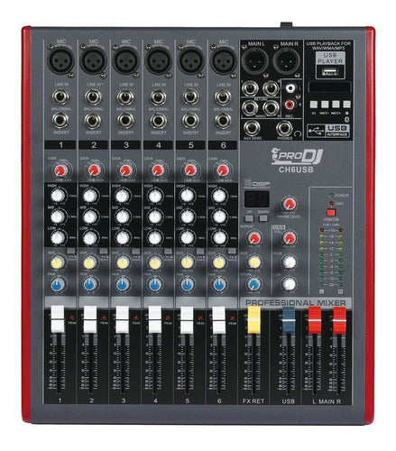 Consola Mezclador Pasiva Pro Dj Ch6, Bluetooth, Mp3, Usb
