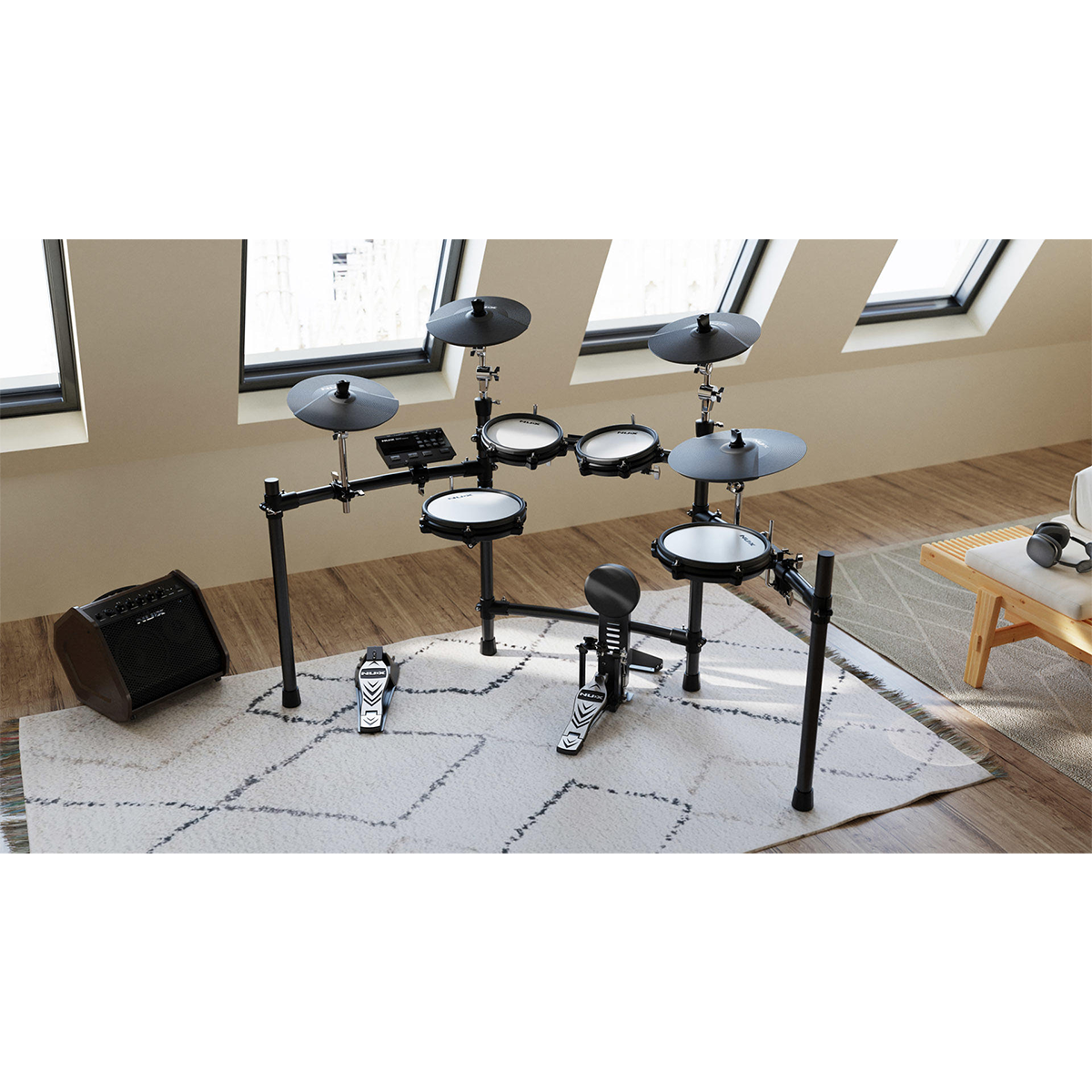 Batería Eléctrica Nux Dm-310 Pads En Malla, Pedal, Amplificador Y Silla